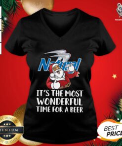 Top Santa Claus Drink Natural Light It’s The Most Wonderful Time For A Beer Christmas V-neck - Design By Teeshirtbear.com
