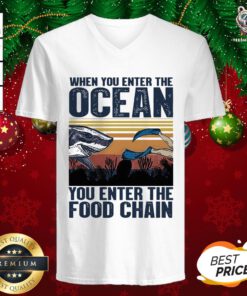 Top When You Enter The Ocean You Enter The Food Chain Vintage Retro V-neck - Design By Teeshirtbear.com