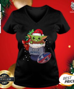 Wonderful New England Patriots Christmas Baby Yoda Star Wars Funny Happy NFL V-neck- Design by T-shirtBear.com