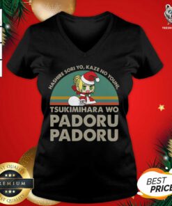 Hashire Sori Yo Kaze No Youni Tsukimihara Wo Padoru Padoru Vintage V-neck - Design By Teeshirtbear.com