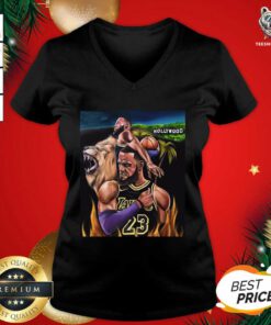Lebron James 23 And Lion Hollywood Laker V-neck - Design By Teeshirtbear.com