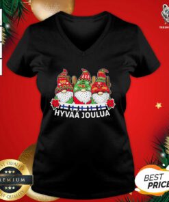 Gnome Finnish Hyvaa Joulua Christmas V-neck - Design By Teeshirtbear.com