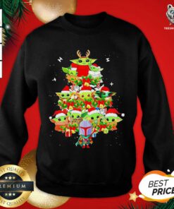 Baby Yoda And The Mandalorian Merry Christmas Tree Gift Sweatshirt - Design By Teeshirtbear.com