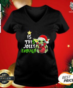 Baby Yoda Hat Santa Is This Jolly Enough Merry Christmas 2020 V-neck - Design By Teeshirtbear.com