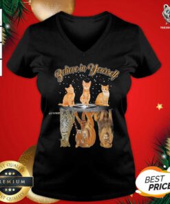 Believe In Yourself Cat Reflection Water Tiger V-neck - Design By Teeshirtbear.com