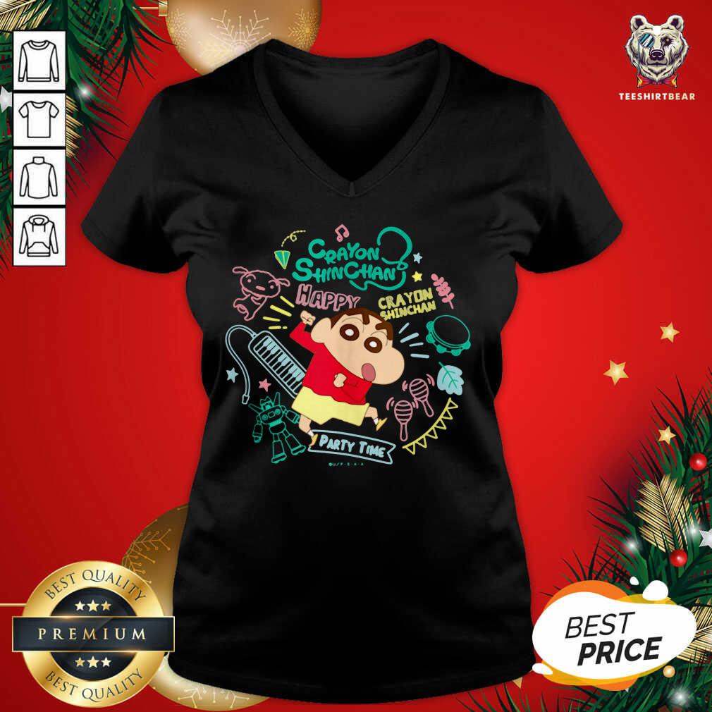 Crayon Shinchan Shinchan And Musical Instrument Party Time V-neck - Design By Teeshirtbear.com Crayon Shinchan Shinchan And Musical Instrument Party Time V-neck - Design By Teeshirtbear.com