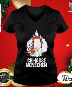 Ich Hasse Menschen Mittelfinger Cooles Einhorn V-neck - Design By Teeshirtbear.com