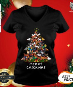 Merry Chickmas Chicken Christmas Tree Rooster Xmas V-neck - Design By Teeshirtbear.com