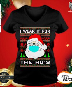 Santa Claus Face Mask I Wear It For The Ho’s Ugly Christmas V-neck - Design By Teeshirtbear.com