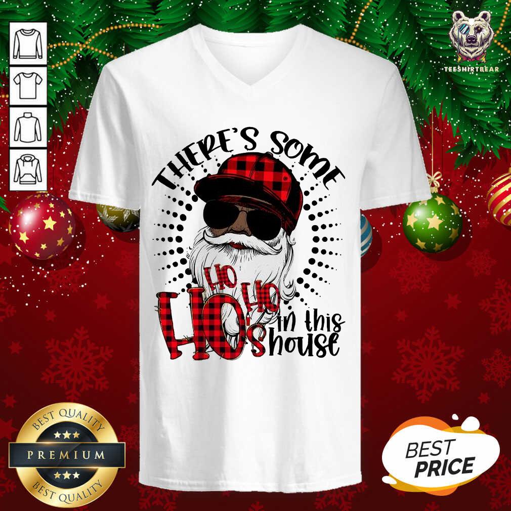 There's Some Hos In This House African American Santa Hohohos Christmas V-neck - Design By Teeshirtbear.com There's Some Hos In This House African American Santa Hohohos Christmas V-neck - Design By Teeshirtbear.com