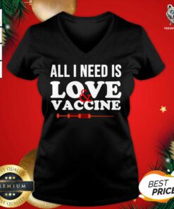 All I Need Is Love And Vaccine Corona Virus V-neck - Design By Teeshirtbear.com