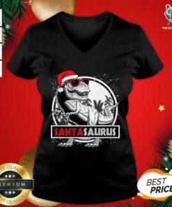 Santasaurus Funny Dinosaur Christmas V-neck - Design By Teeshirtbear.com