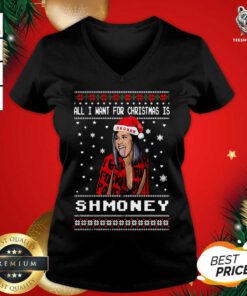 All I Want For Christmas Is Shmoney Ugly Merry Christmas V-neck - Design By Teeshirtbear.com
