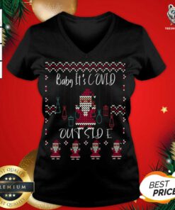 Baby It's COVID Outside Santa Ugly Christmas Sweater Gift V-neck - Design By Teeshirtbear.com
