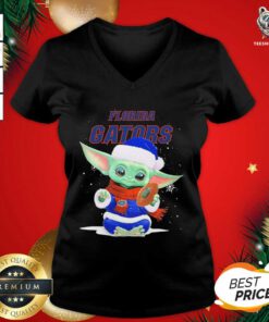 Baby Yoda Play Rugby Florida Gators Merry Christmas V-neck - Design By Teeshirtbear.com