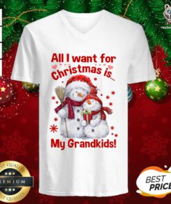 Snowman All I Want For Christmas Is My Grandkids Merry Christmas V-neck - Design By Teeshirtbear.com