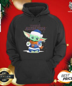 Baby Yoda Play Rugby Tigers Auburn Merry Christmas Hoodie - Design By Teeshirtbear.com