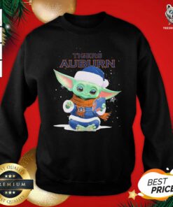 Baby Yoda Play Rugby Tigers Auburn Merry Christmas Sweatshirt - Design By Teeshirtbear.com
