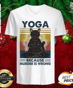 Black Cat Yoga Because Murder Is Wrong Vintage V-neck - Design By Teeshirtbear.com
