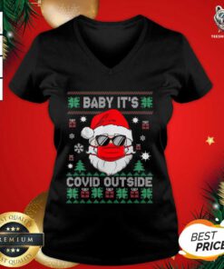 Santa Claus Baby It’s Covid Outside Ugly Christmas V-neck - Design By Teeshirtbear.com