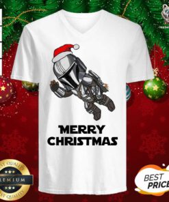 The Mandalorian Hat Santa Merry Christmas 2020 V-neck - Design By Teeshirtbear.com