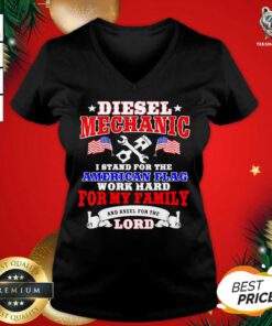 Diesel Mechanic I Stand For The American Flag Work Hard And Kneel For The Lord V-neck - Design By Teeshirtbear.com