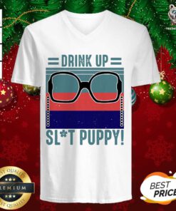 Glasses Golden Girl Drink Up Slut Puppy Vintage Retro V-neck - Design By Teeshirtbear.com