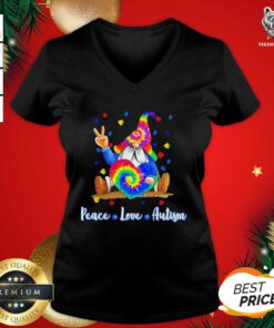 Gnomes Hug Heart Peace Love Autism V-neck - Design By Teeshirtbear.com