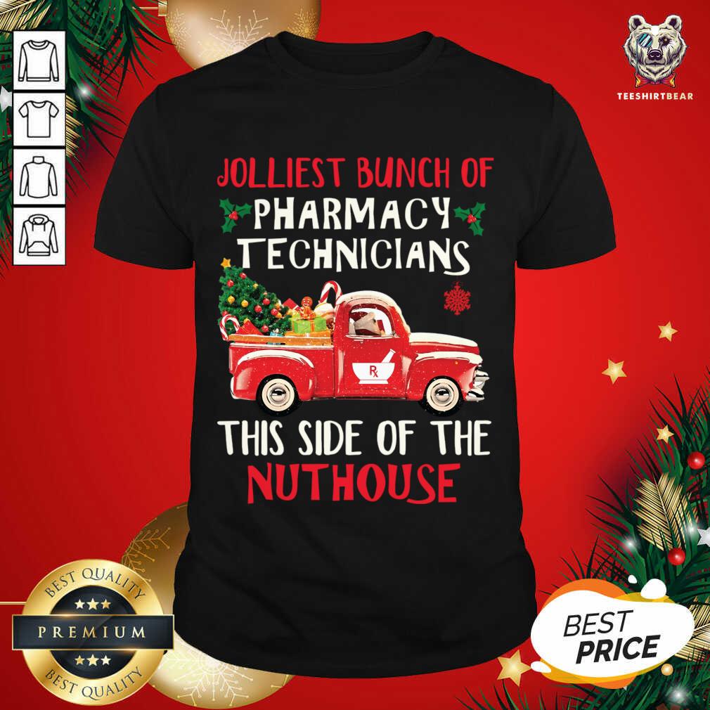 Jolliest Bunch Of Pharmacy Technician This Side Of Nuthouse Car Red Xmas Shirt - Design By Teeshirtbear.com