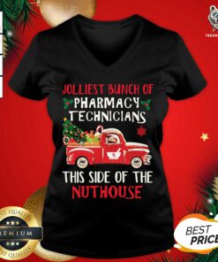 Jolliest Bunch Of Pharmacy Technician This Side Of Nuthouse Car Red Xmas V-neck - Design By Teeshirtbear.com