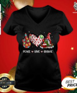 Xmas Red Hat Santa Shirt Peace Love Gnome Christmas Matching Pajamas V-neck - Design By Teeshirtbear.com