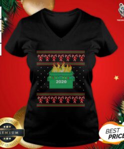 2020 Dumpster Fire Light Ugly Christmas V-neck - Design By Teeshirtbear.com