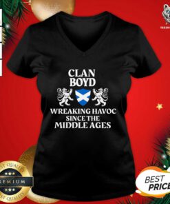 Clan Boyd Wreaking Havoc Since The Middle Ages Scotland V-neck - Design By Teeshirtbear.com