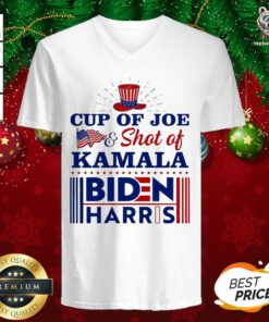 Cup Of Joe And Shot Of Kamala Biden Harris V-neck - Design By Teeshirtbear.com