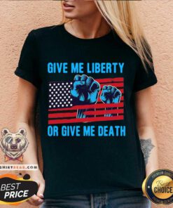 Give Me Liberty Or Give Me Death Patriotic Anti Lockdown Usa Flag V-neck - Design By Teeshirtbear.com