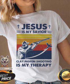 Jesus Is My Savior Clay Pigeon Shooting Is My Therapy Vintage V-neck - Design By Teeshirtbear.com