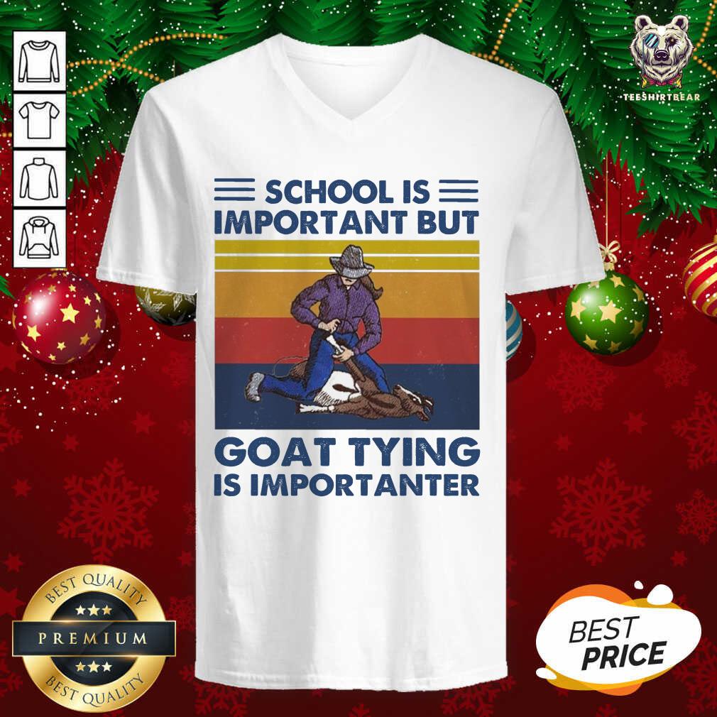 School Is Important Goat Tying Is Importanter Vintage V-neck - Design By Teeshirtbear.com School Is Important Goat Tying Is Importanter Vintage V-neck - Design By Teeshirtbear.com