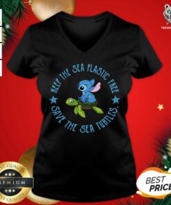 Stitch On The Turtle Keep The Sea Plastic Free Save The Sea Turtles V-neck - Design By Teeshirtbear.com