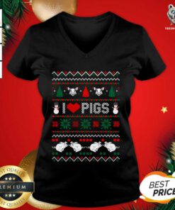 I Love Pigs Ugly Christmas Xmas V-neck - Design By Teeshirtbear.com