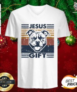 Pitbull Jesus Gift Vintage V-neck - Design By Teeshirtbear.com