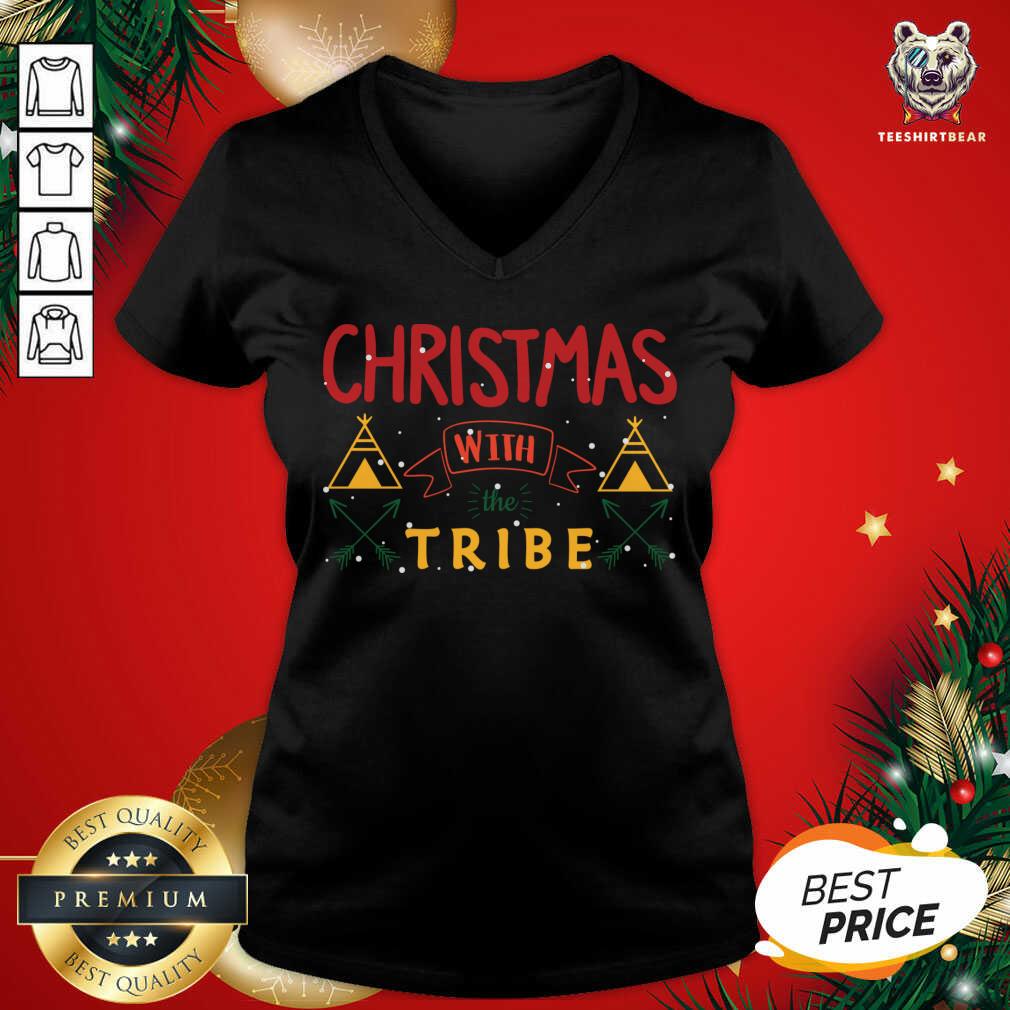 Christmas With The Tribe V-neck - Design By Teeshirtbear.com Christmas With The Tribe V-neck - Design By Teeshirtbear.com