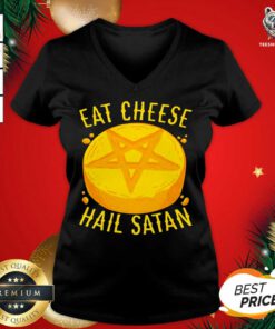 Eat Cheese Hail Satan V-neck - Design By Teeshirtbear.com