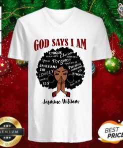 God Says I Am Jasmine William V-neck - Design By Teeshirtbear.com