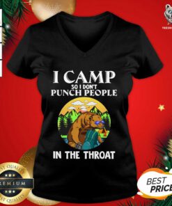 I Camp So I Don't Punch People In Throat Sloth Camper V-neck - Design By Teeshirtbear.com