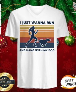 I Just Wanna Run And Hang With My Dog Vintage V-neck - Design By Teeshirtbear.com