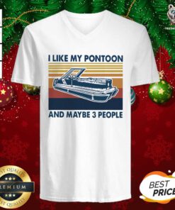I Like My Pontoon And Maybe 3 People Vintage Retro V-neck - Design By Teeshirtbear.com