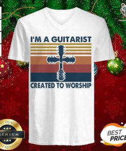 I’m A Guitarist Created To Worship Vintage V-neck - Design By Teeshirtbear.com