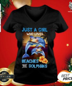 Just A Girl Who Loves Beaches And Dolphins V-neck - Design By Teeshirtbear.com