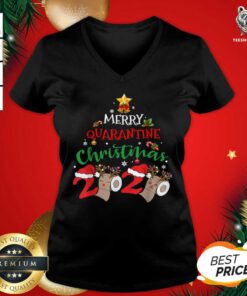Merry Quarantine Christmas 2020 V-neck - Design By Teeshirtbear.com