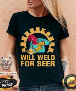 Will Weld For Beer Welder V-neck - Design By Teeshirtbear.com